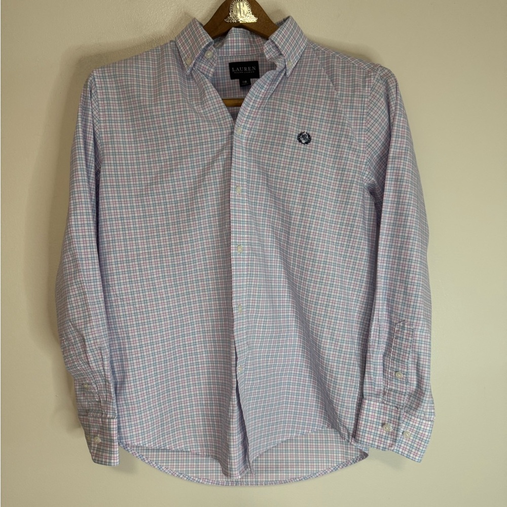 Lauren Ralph Lauren kids Blue & Pink Plaid Button-Down Shirt size 16
